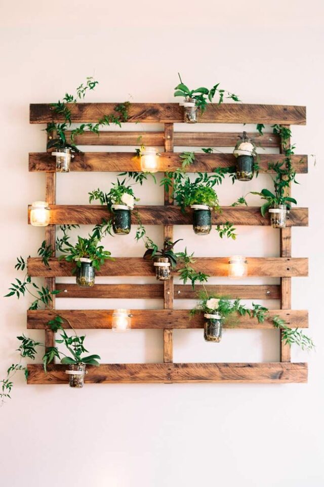 wall decoration ideas with hanging plants and lights