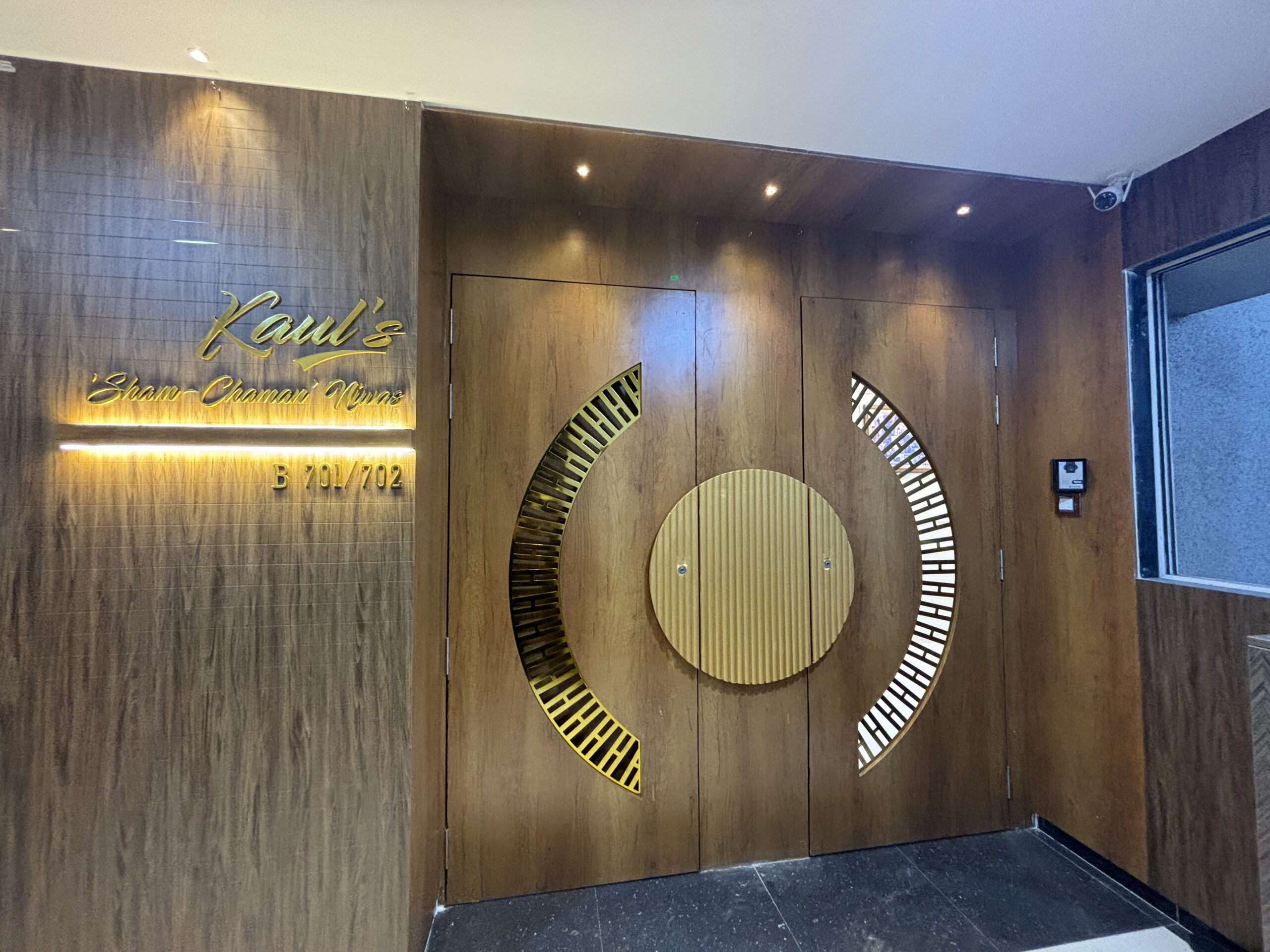 Wooden Entrance Door with Lighting Name Plate