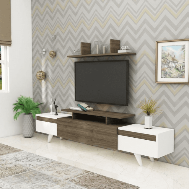 Concealed TV Unit with Wood Shelf