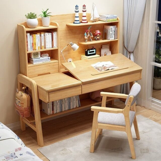 Solid Wood Adjustable Children Study Table